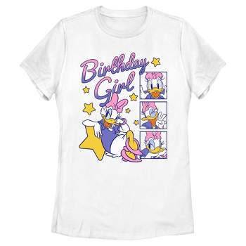 Women's Mickey & Friends Daisy Duck Birthday Star Girl  T-Shirt - White - Medium