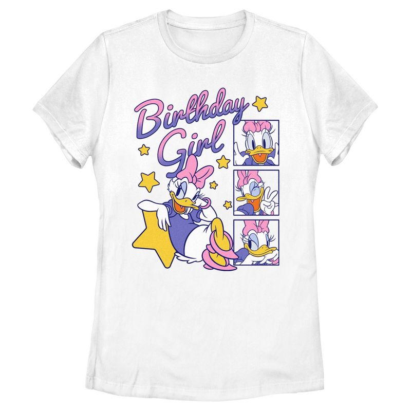 Women's Mickey & Friends Daisy Duck Birthday Star Girl  T-Shirt - White - Small, 1 of 5