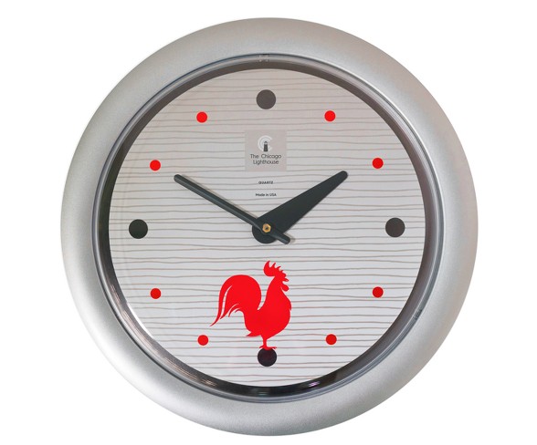 Chicago Lighthouse 14"x1.8" Morning Rooster Sleek Frame Decorative Wall Clocks Silver
