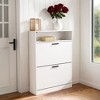 VANIRROR Shoe Storage Cabinet with 2 Flip Drawer Sturdy Wood Hidden Shoe Organizer, Freestanding Narrow Slim Design for Entryway, Living Room, Hallway - 2 of 3