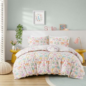 Full/Queen Floral Reversible Cotton Duvet Cover Set with Throw Pillow - 1 of 1