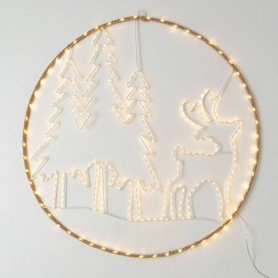 30"H Sullivans Christmas LED Deer Scene Wall Decor, White, Indoor Christmas Decor