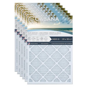 Cabana Air Filters 6 Pack Home HVAC Furnace Air Filters, Capture Unwanted Particles with Pleated Design, MERV 8, 20 x 30 x 1, White - 1 of 4