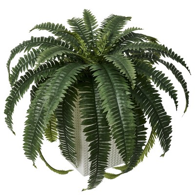 DR.Planzen Artificial Fern Plant with 33/39 leaves in 15.7"/16'' Plastic Planter (White/Coffee/Black) - Faux Indoor/Outdoor Plants Home Decor