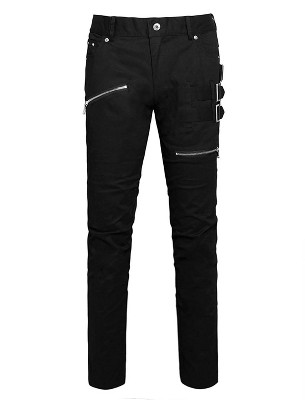 Lars Amadeus Men's Casual Slim Fit Punk Gothic Pockets Patch Buckle Zipper Pants