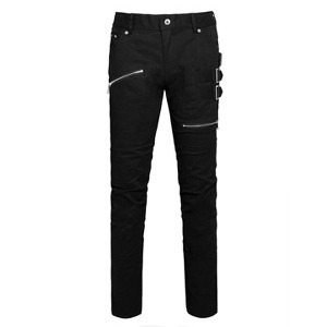 Lars Amadeus Men's Casual Slim Fit Punk Gothic Pockets Patch Buckle Zipper Pants - 1 of 4