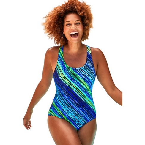 Swimsuits For All Women's Plus Size Tummy Control Chlorine Resistant High  Neck One Piece Swimsuit - 10, Purple Blue Rain : Target