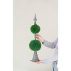 Gulches D7x26.5'' Artificial Two-Tiered Boxwood Sphere Topiary on Metal Spire - Lifelike Evergreen Faux Plant, Modern Low-Maintenance Decor - 2 of 4