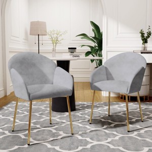 Coolbibila Modern Style Dining Chairs Set Of 2,Upholstered Round Back Dining Chair,Sloping Armrests,Kitchen Dining Chair With Metal Legs - 1 of 4