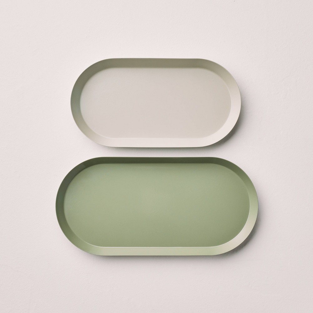 Photos - Accessory 2pc Metal Oval Desk Tray Set Green Tones - Hearth & Hand™ with Magnolia