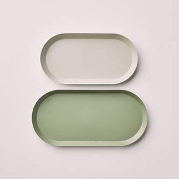 2pc Metal Oval Desk Tray Set Green Tones - Hearth & Hand™ with Magnolia