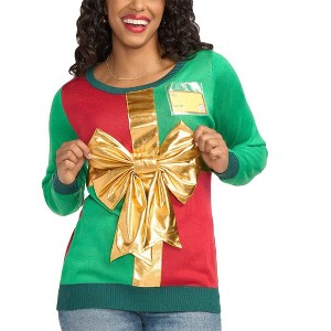 Tipsy Elves Women's Christmas Present Sweater - Funny Ugly Christmas Sweater for Holiday Parties - 1 of 3
