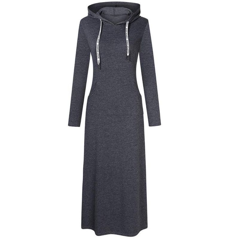 Women Long Sleeve Pullover Hoodie Dress Stripe Pocket Slim Sweatshirt Casual Maxi Dress, 2 of 8