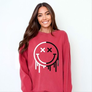 Simply Sage Market S.W.Smiley Black And White Drip Garment Dyed Sweatshirt - 1 of 4