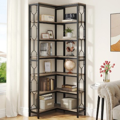 Hommoo 7-Tier Industrial Corner Bookshelf