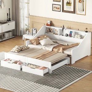 Twin to King Size Daybed Frame with Storage Bookcases and Two Drawers - 1 of 4