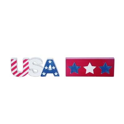 Transpac Patriotic MDF Patriotic Tray Block Decor Set of 2 Home Decorations Patriotic