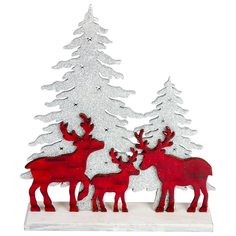 Northlight 11.5" Reindeer Family with Sliver Glittered Trees Christmas Decoration, 1 of 5