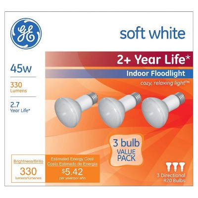 General Electric 3pk 45w R20 Long Life Incandescent Light Bulb Soft White