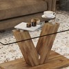 Vynxaria A modern minimalist style coffee table. Transparent tempered Fiberglass tabletop with wooden column - 2 of 4