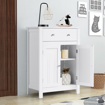 White Freestanding Bathroom Storage Cabinet with Adjustable Shelving