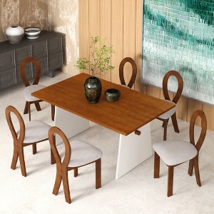 CAVINAS Dining Table Set for 6 Modern Trestle Wood Dining Table Set with 6 Chairs for Kitchen - 1 of 4