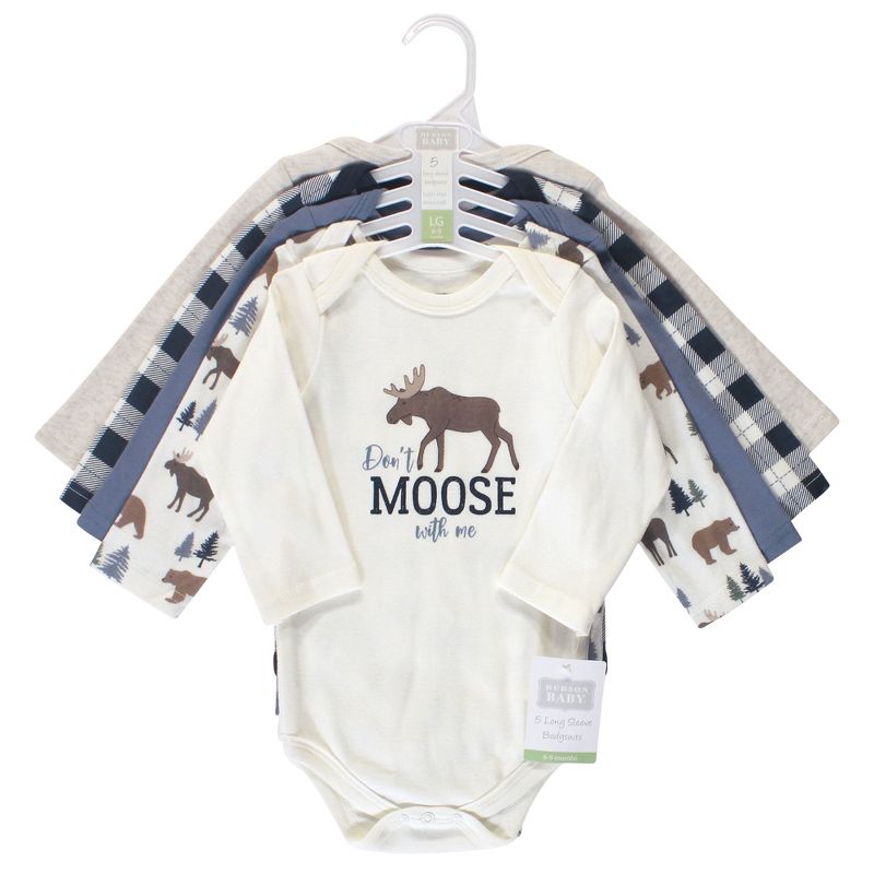 Hudson Baby Infant Boy Cotton Long-Sleeve Bodysuits 5pk, Moose Bear, 3 of 4