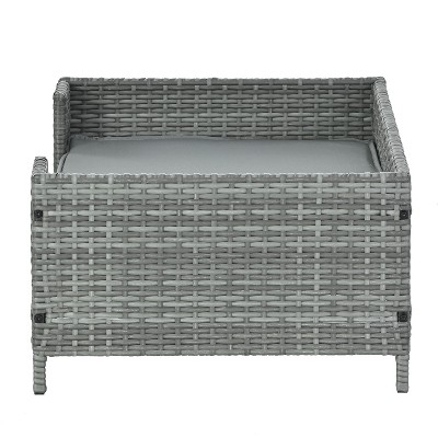 Gulches Outdoor and Indoor Waterproof Pet Furniture - PE Wicker Pet Sofa with Cushion in Dark Gray