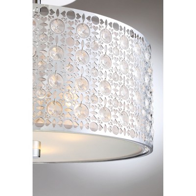 Polished Chrome Drum Semi-Flush Mount Light with Crystal Accents