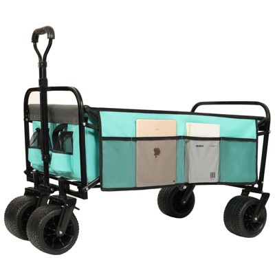 VisioGear Collapsible Foldable Wagon Cart, Beach Wagon Utility Cart for Camping Shopping Sports Gardening Fishing, Blue, 35.04"*24.41"*38.58"