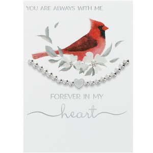 Pavilion Gift Company - You Are Always With Me Forever In My Heart - Sterling Silver Beaded Stretch Bracelet Red Cardinal Memorial Bereavement Gift - 1 of 4