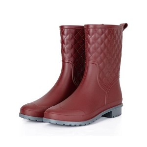 TIME HOLLOW Brown Waterproof Lightweight Mid-Calf Rain Boots - 1 of 3