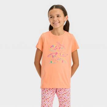Girls' Short Sleeve 'Dino Learning' Graphic T-Shirt - Cat & Jack™ Peach Orange