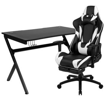 Flash Furniture Gaming Desk and Footrest Reclining Gaming Chair Set with Cup Holder, Headphone Hook & 2 Wire Management Holes