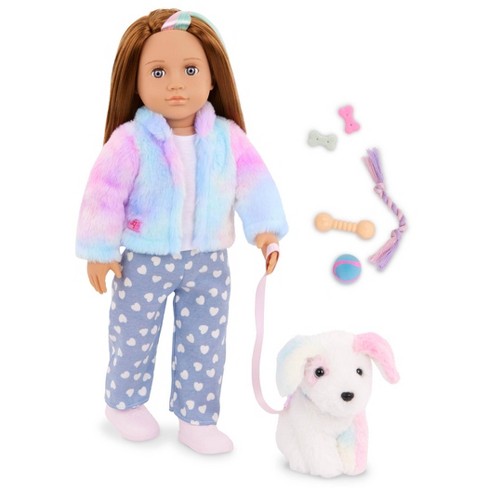 Our Generation Skylar & Bow Matching 18'' Doll & Pet Rainbow Puppy Set :  Target