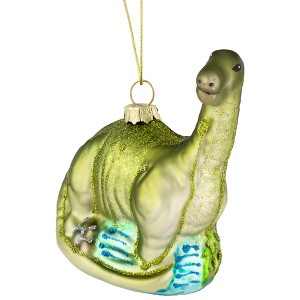 Northlight 4" Glittered Brontosaurus Dinosaur Glass Christmas Ornament - 1 of 4