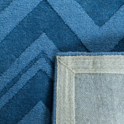 Handmade Blue Wool Chevron Square Area Rug