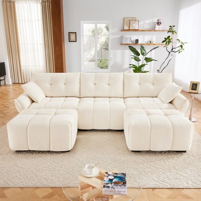 GDFStudio Osborn 110.2" Tufted Upholstered Chenille 3-Seater U-Sectional Sofa with Two Ottomans