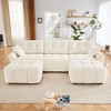 DOMETOUR 3 Seater Sofa Set with Ottoman & Pillows, Solid Wood Frame, Textured Chenille Fabric, for Living Room, Lounge, Office, White - 3 of 4
