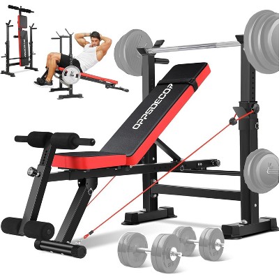 OPPSDECOR 660LBS 6 in 1 Foldable Weight Bench Set, Adjustable Strength Training Bench Press Set and Squat Rack, Workout Benches for Home Gym