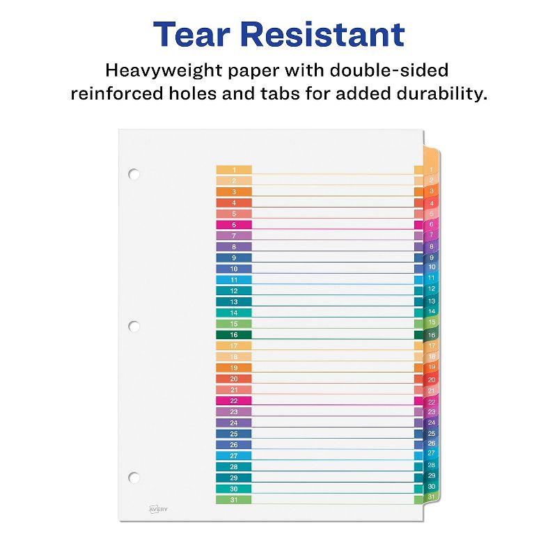 Avery Ready Index Customizable Table of Contents Multicolor Dividers 31-Tab Letter 11129, 5 of 9