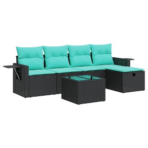 vidaXL 6 Piece Patio Sofa Set with Cushions Black Poly Rattan - 1 of 4
