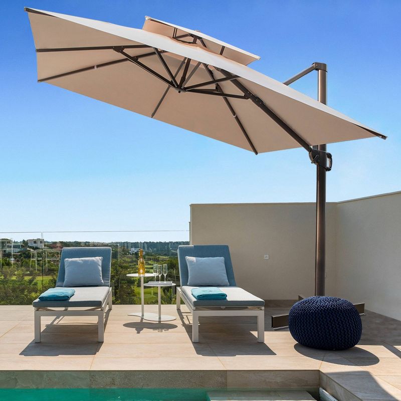 10&#39; x 10&#39; Square Outdoor Double Top Aluminum Offset Cantilever Hanging Patio Umbrella Tan - Crestlive Products, 3 of 9