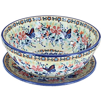 Blue Rose Polish Pottery Blue Butterfly Berry Bowl With Plate : Target