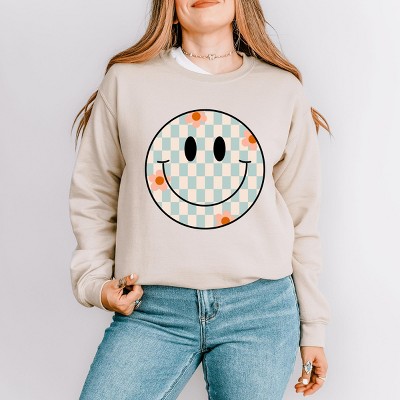 Simply Sage Market S.W.Smiley Checkered Smiley Face Sweatshirt