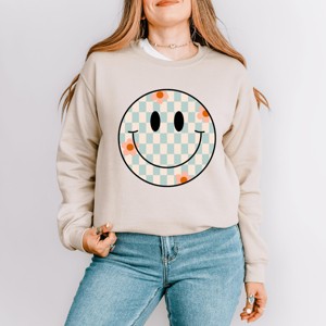 Simply Sage Market S.W.Smiley Checkered Smiley Face Sweatshirt - 1 of 4