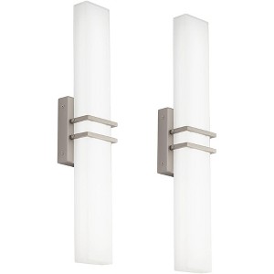 Possini Euro Design Exeter Modern Wall Lights Set of 2 Brushed Nickel Hardwire 4 3/4" Light Bar LED Fixture Silk Screened Glass for Bedroom Bathroom - 1 of 4