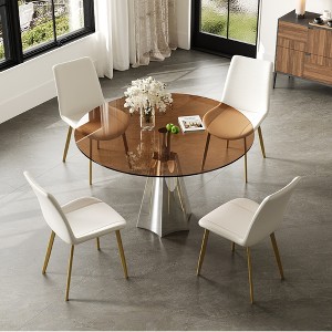 GDFStudio Lenhart Mid-Century 5 Piece Round Dining Set with 35" Glass Table and 4 Ergonomic Chairs - 1 of 4