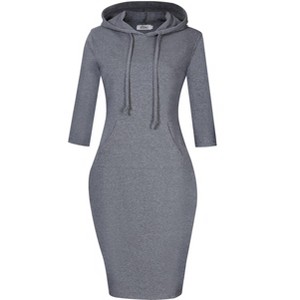 Women Casual Cotton Pullover Stripe Pocket Slim Keen Length Pullover Hoodie Dress - 1 of 4
