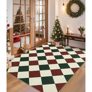 Coucheta Washable Checkered Area Rug, Non-Slip & Stain Resistant, Modern Geometric Plaid Carpet for Bedroom, Living Room, Hallway, Dining & Nursery - 1 of 4